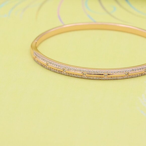 Elegant Dual Row Diamond-Cut Rose Gold Bangle for Women, XPBL0442 - Picture 4 of 11
